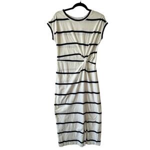 Caslon White Navy Blue Organic Cotton Midi Dress Womens XS Nautical Capsule Chic